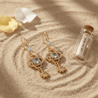 Sea Blue Crystal & Cubic Zirconia Goldtone Planet Starburst Hook Earrings