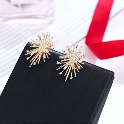 Cubic Zirconia & Goldtone Firework Stud Earrings