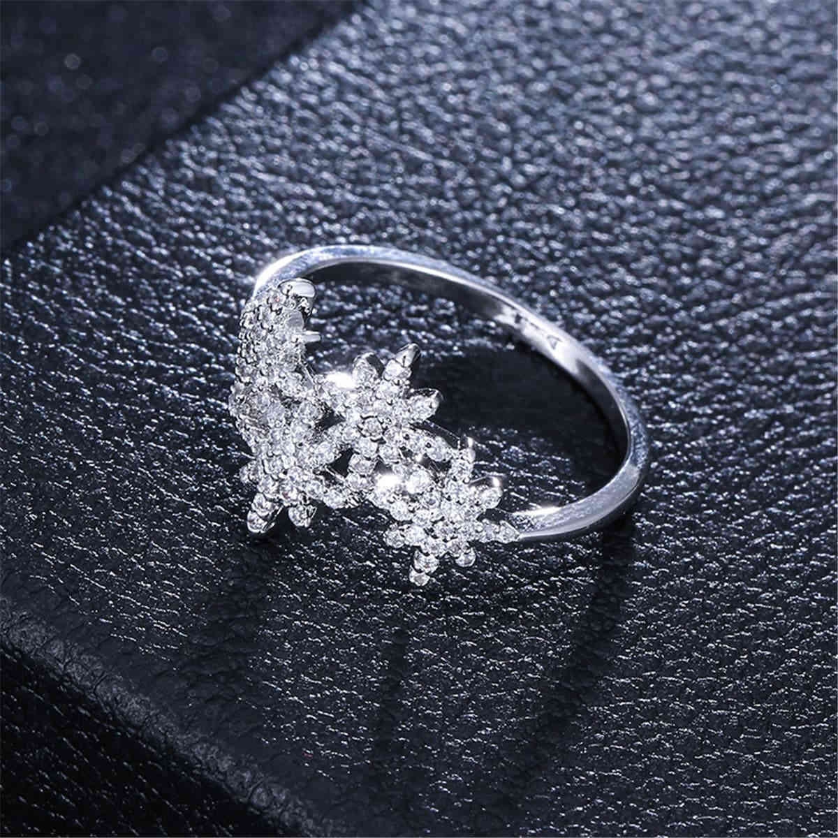 Cubic Zirconia & Silvertone Snowflake Ring