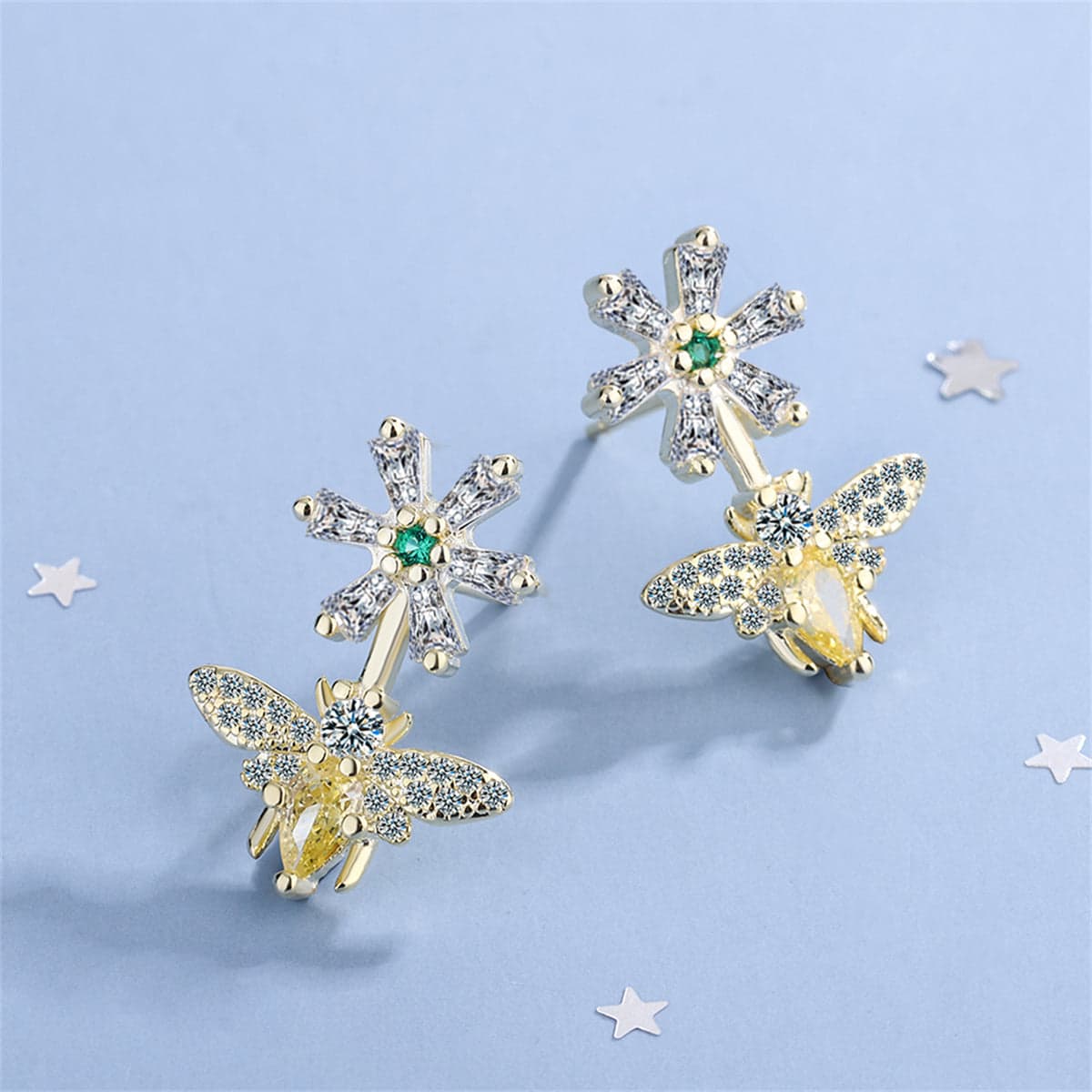 Yellow Crystal & Cubic Zirconia Goldtone Flower Bee Drop Earrings