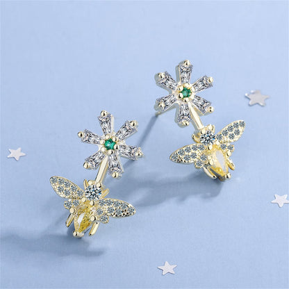 Yellow Crystal & Cubic Zirconia Goldtone Flower Bee Drop Earrings