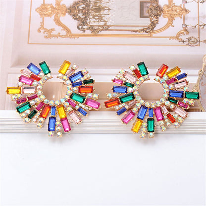 Multicolor Cubic Zirconia & Goldtone Hola Round Stud Earrings