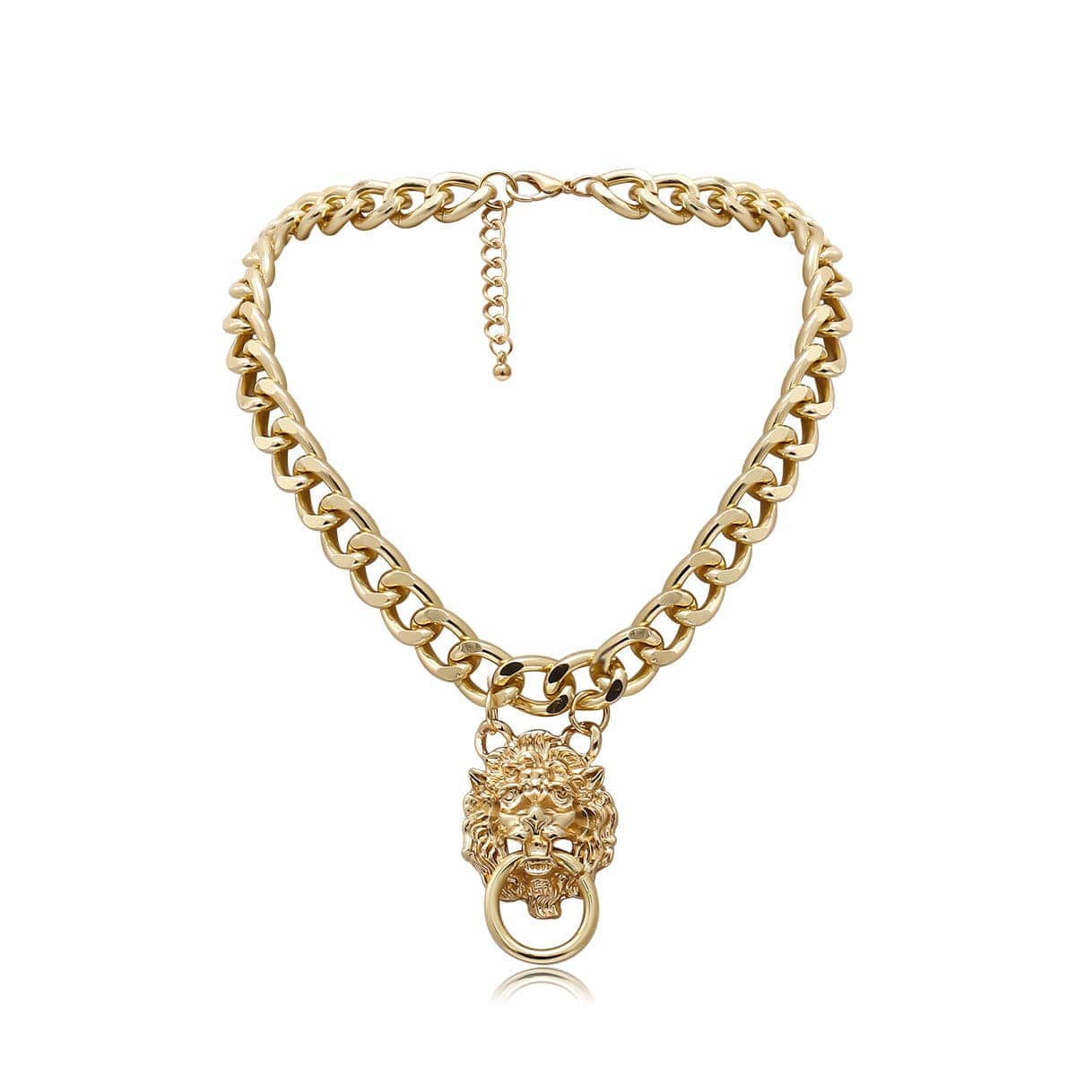 Goldtone Lion Catch Pendant Necklace