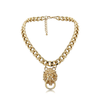 Goldtone Lion Catch Pendant Necklace