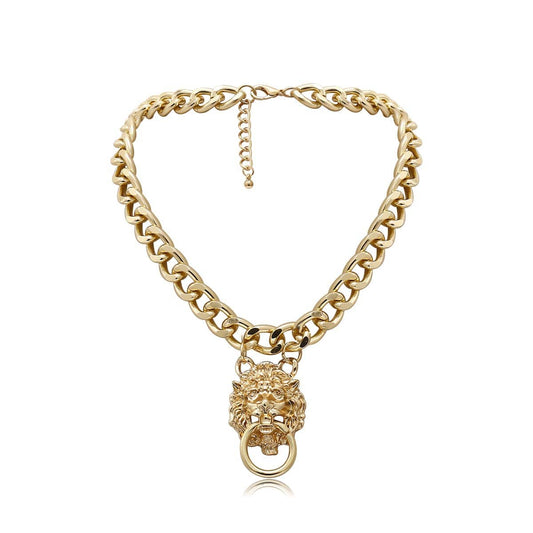Goldtone Lion Catch Pendant Necklace
