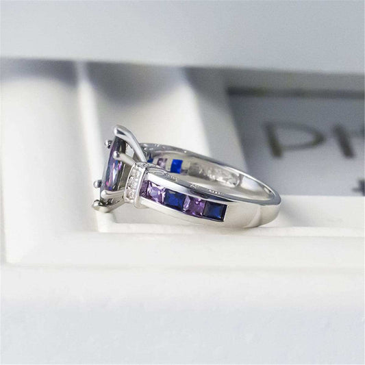 Purple Cubic Zirconia & Crystal Marquise Cut Channel Oil Slick Ring