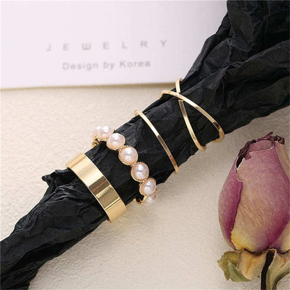 Pearl & Goldtone Crisscross Ring Set