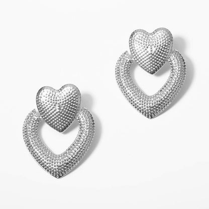 Silvertone Textured Open-Heart Drop Earrings