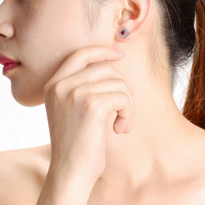 Stylish Halo Stud Earrings with Colored Cubic Zirconia
