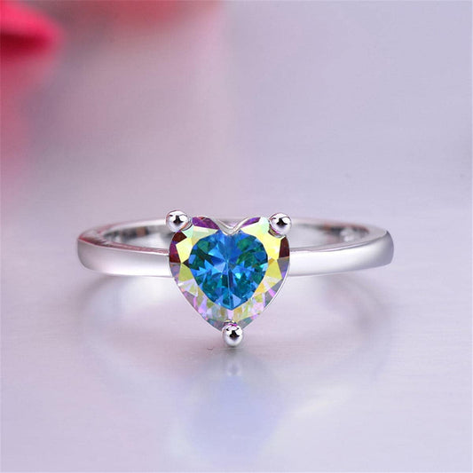 Blue Crystal & Silvertone Heart Ring