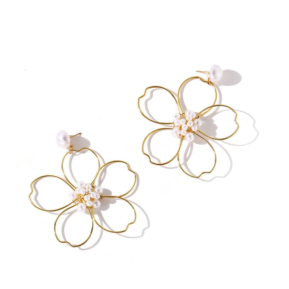Pearl & Goldtone Flower Drop Earring