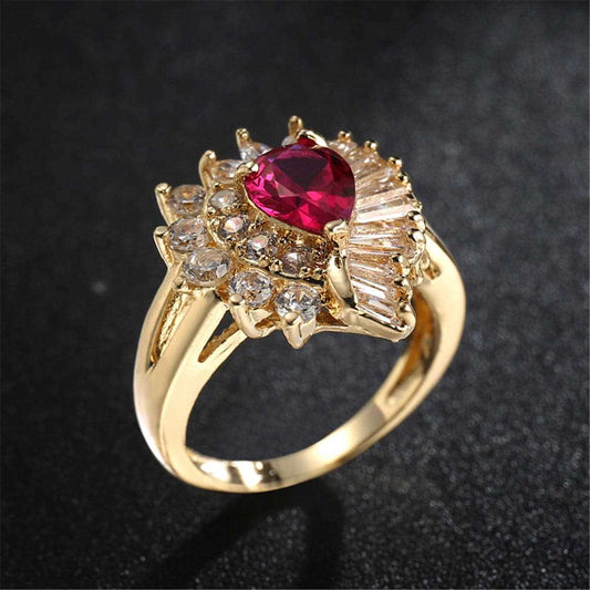 Red Corundum & Cubic Zirconia Goldtone Botany Ring