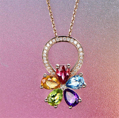 Rainbow Cubic Zirconia & Rose Goldtone Flower Pendant Necklace