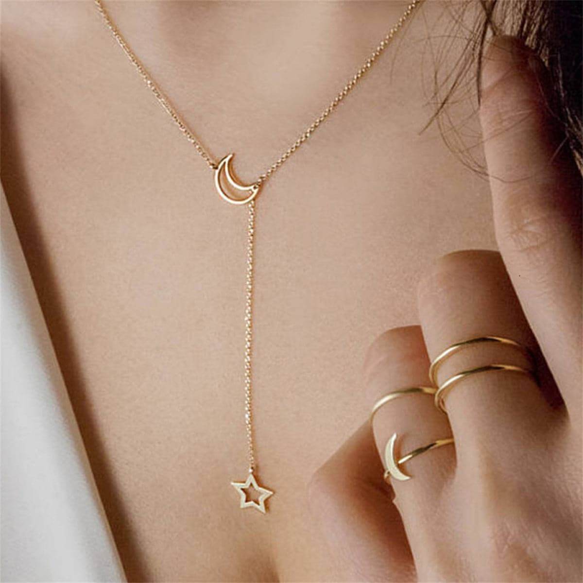 Goldtone Openwork Celestial Lariat Necklace