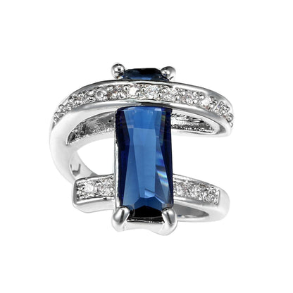 Navy Crystal & Cubic Zirconia Pavé Wrap Baguette-Cut Ring-4