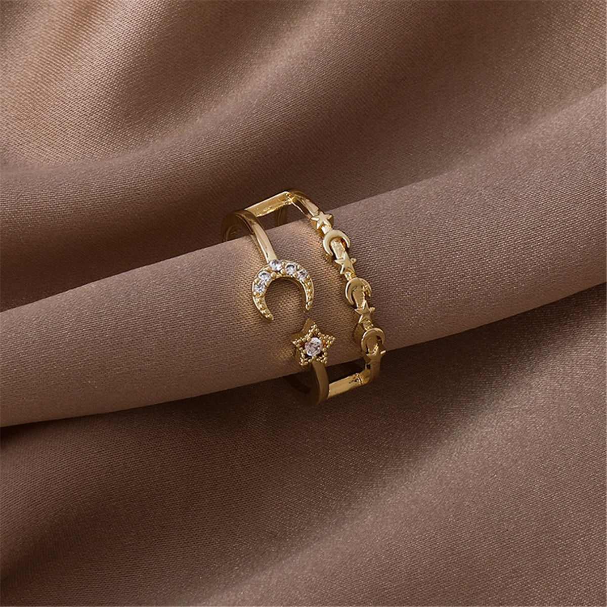 Cubic Zirconia & Goldtone Celestial Openwork Bypass Ring