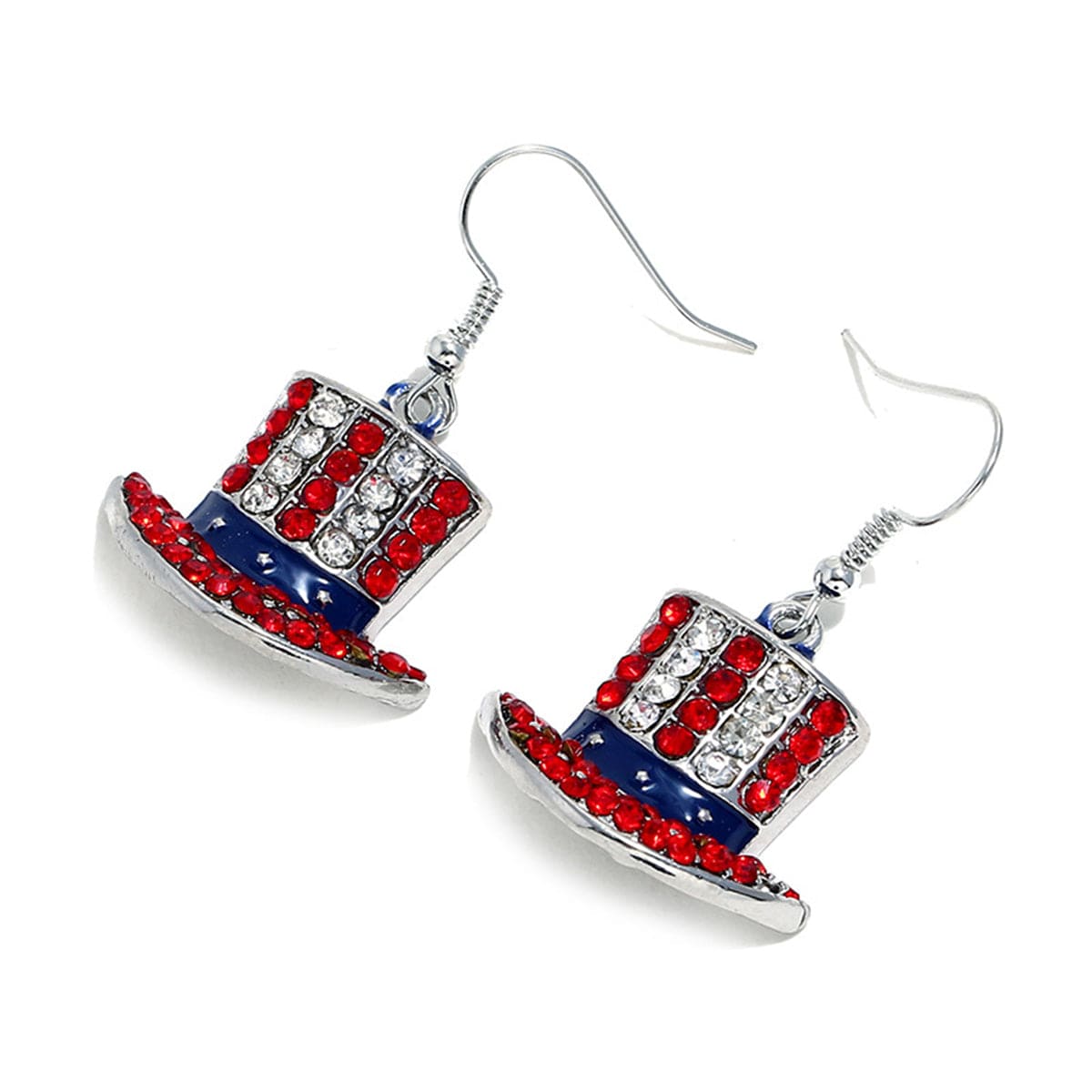 Red Cubic Zirconia & Silvertone Top Hat Drop Earrings
