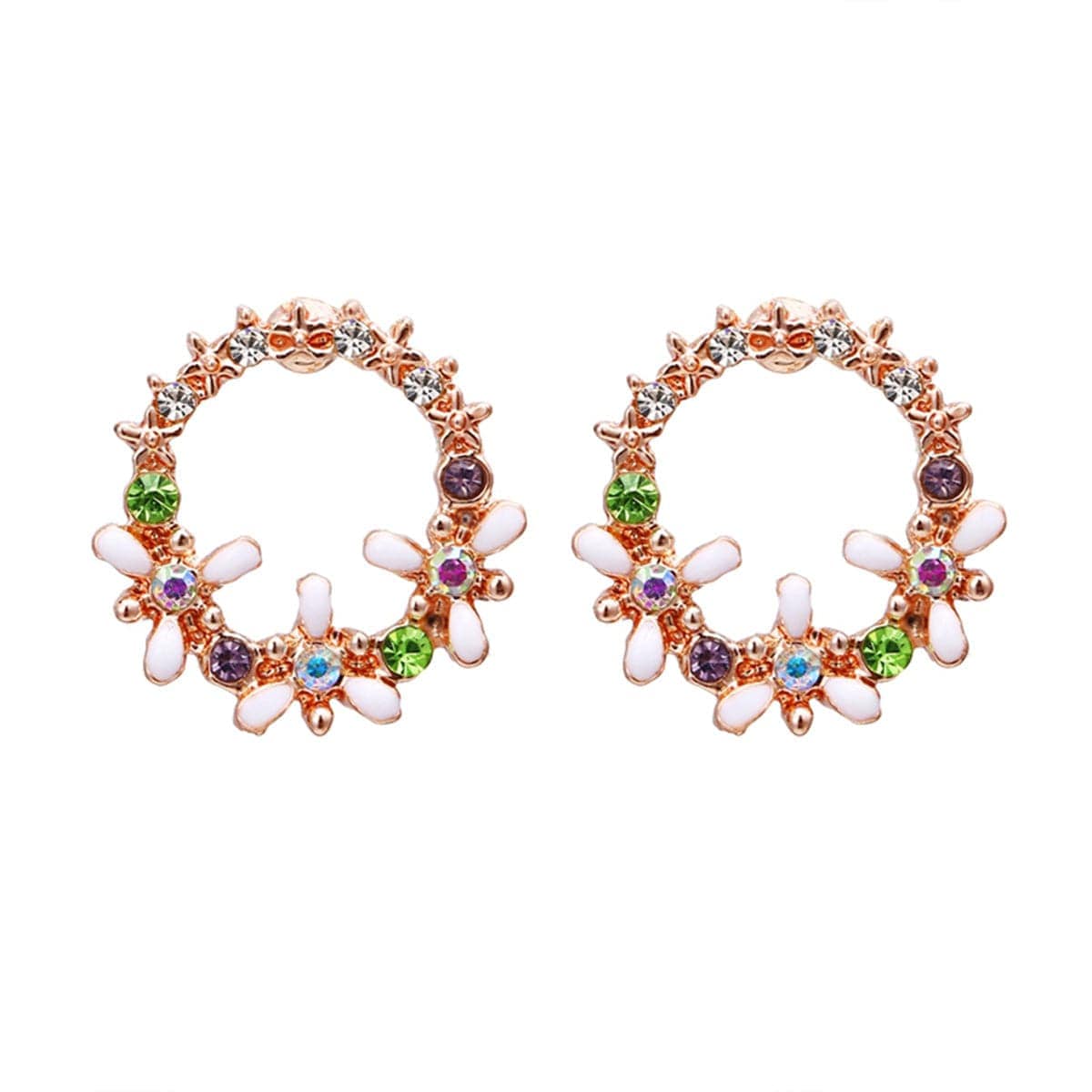 Crystal & Cubic Zirconia Flower Stud Earrings-5