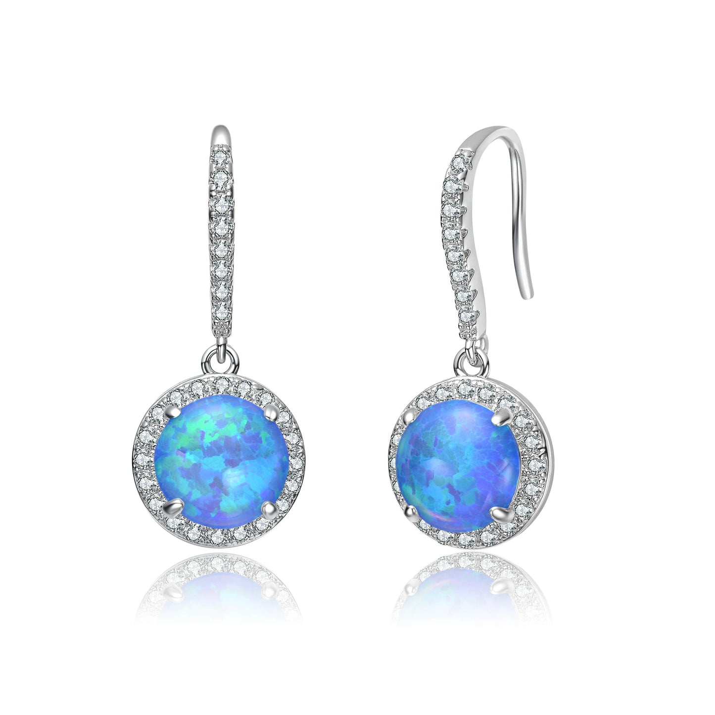 White Gold Plating with Clear Cubic Zirconia Halo Drop Hook Earrings