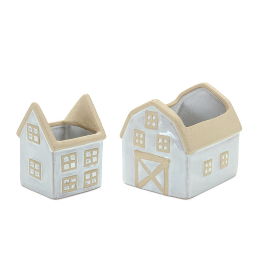 Melrose International Neutral Porcelain House and Barn Planter (Set of 2)