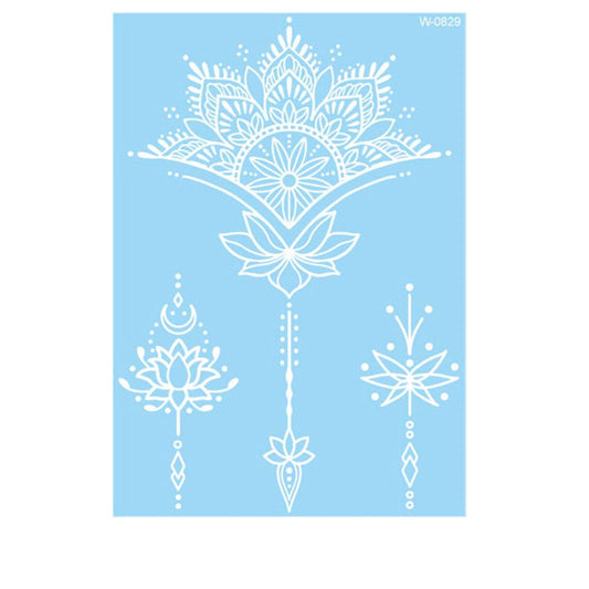 White Lace Lotus Flower Temporary Tattoo Set - 5 Pcs