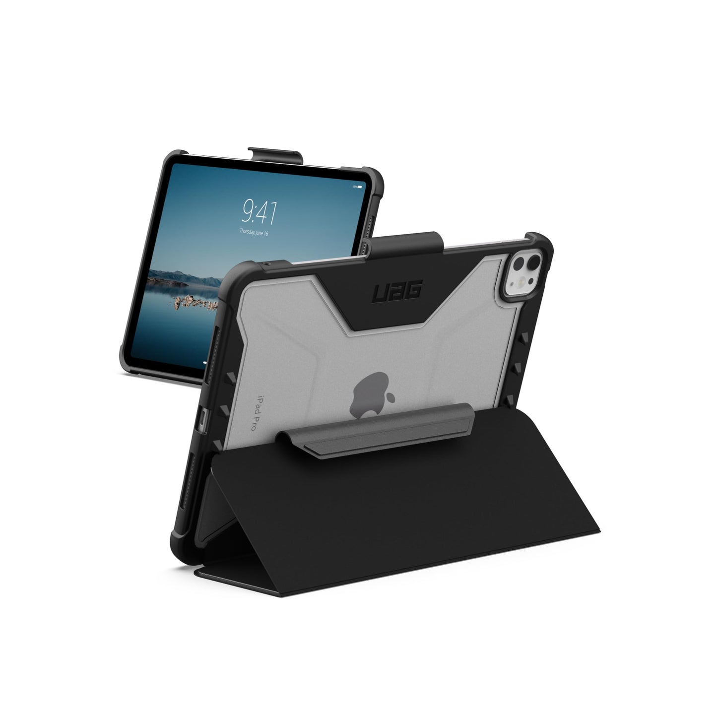 Urban Armor Gear Uag Designed for Ipad Pro 11" Case M5 2025 6th Gen, M4 2024 5th Gen A3357 A3358 A3359, Rugged Transparent Clear Folio Cover W/Pencil Holder & Multiple Angle Stand, Plyo Black/Ice