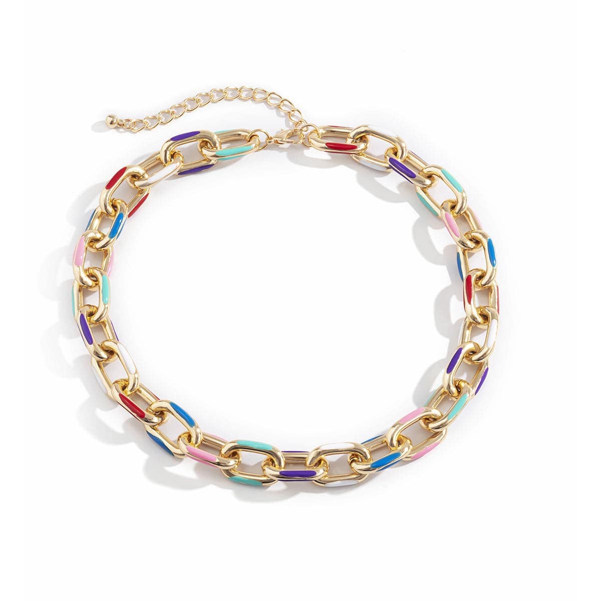 Blue Enamel & Goldtone Cable Chain Choker Necklace