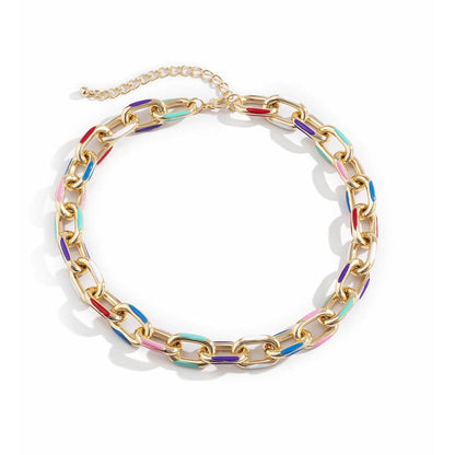 Blue Enamel & Goldtone Cable Chain Choker Necklace