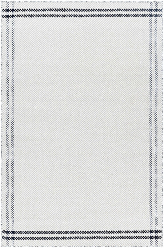 Nimue Cream & Blue Bordered Area Rug