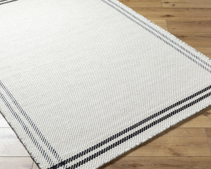 Nimue Cream & Blue Bordered Area Rug