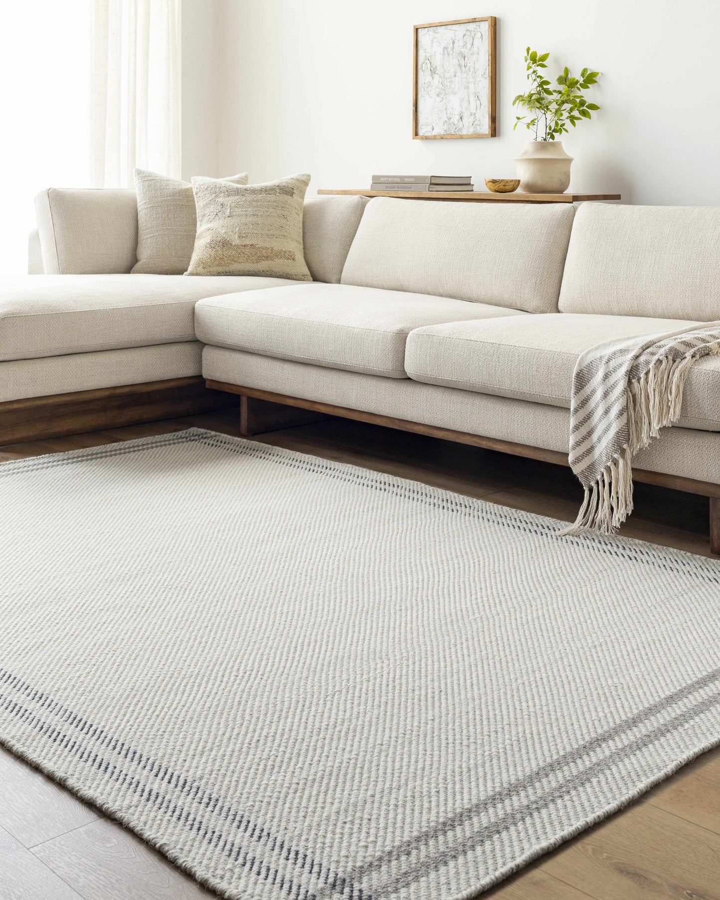Nimue Cream & Charcoal Bordered Area Rug