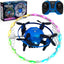 Blue, black drone and remote, and black propellers