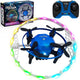 Blue, black drone and remote, and black propellers