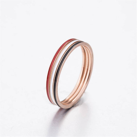 Red & Black Enamel Rose Goldtone Band Ring - Set of Three
