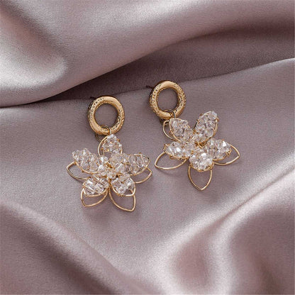 Goldtone Beaded Floral Drop Earrings