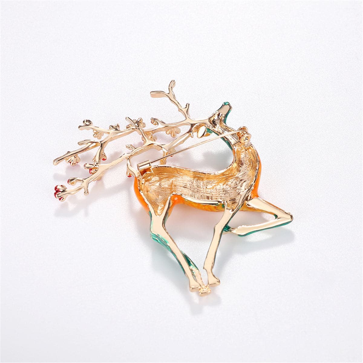Yellow & Teal Enamel Goldtone Deer Brooch