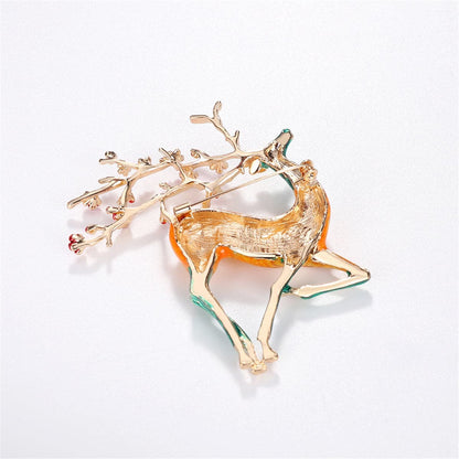 Yellow & Teal Enamel Goldtone Deer Brooch