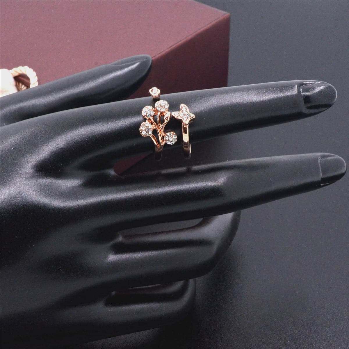 Cubic Zirconia & Rose Goldtone Flower & Butterfly Ring