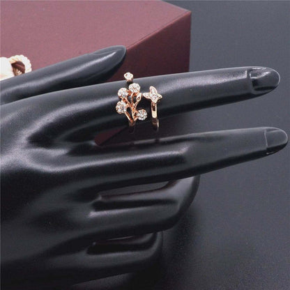 Cubic Zirconia & Rose Goldtone Flower & Butterfly Ring