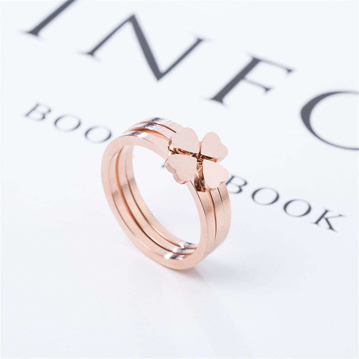 Rose Goldtone Heart Clover Ring