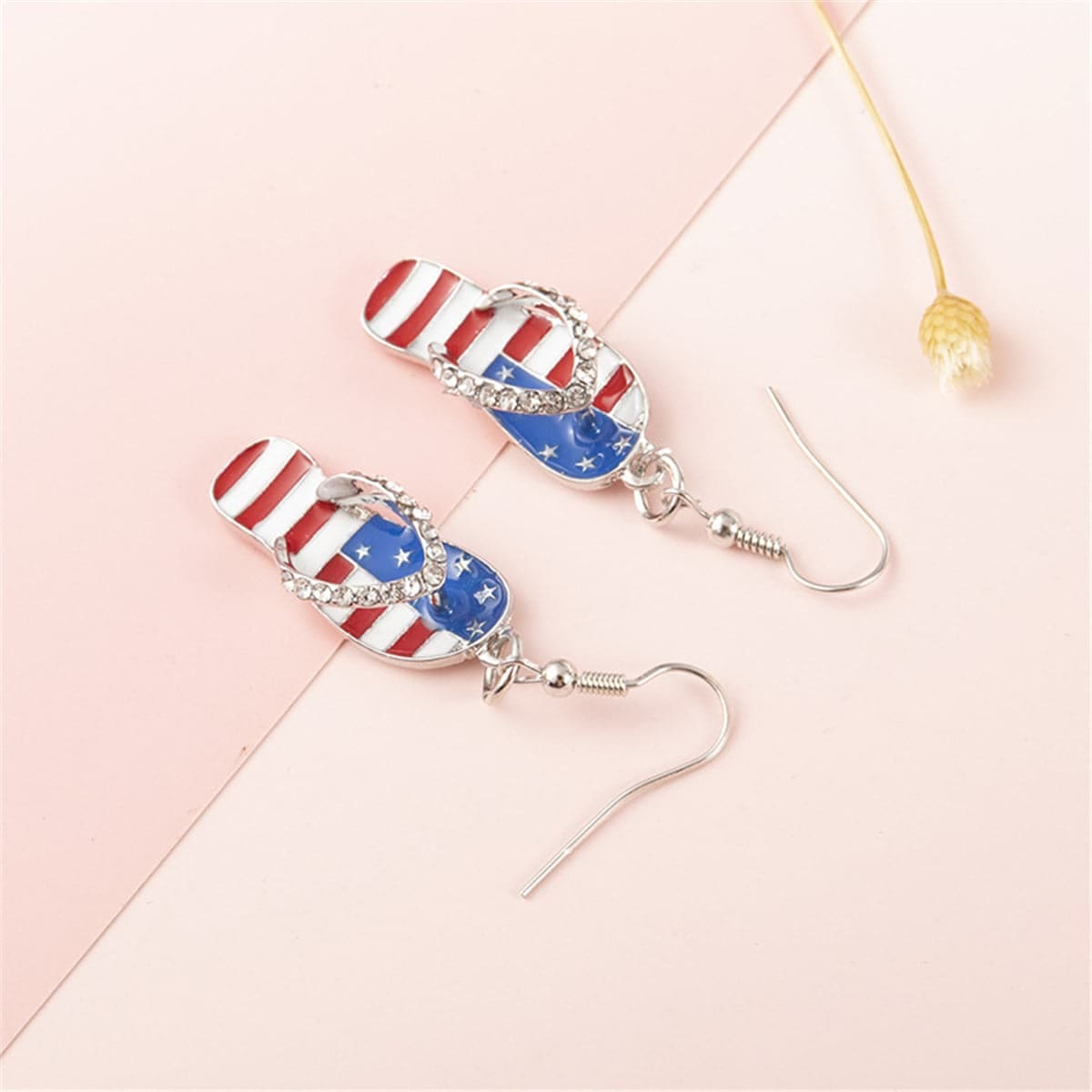 Blue & Red Cubic Zirconia & Enamel Flip-Flop Drop Earrings