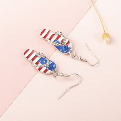 Blue & Red Cubic Zirconia & Enamel Flip-Flop Drop Earrings
