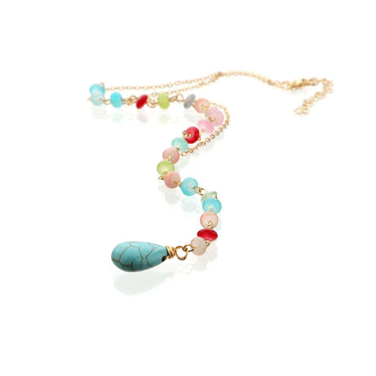 Turquoise & Multicolor Acrylic Goldtone Bead Drop Necklace