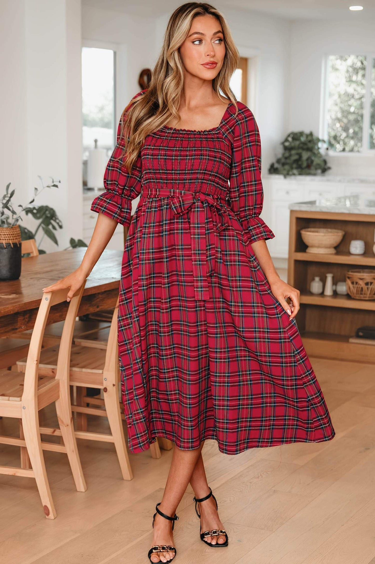 Jazmin Waist Flared Midi Dress - Red / L - 12/14