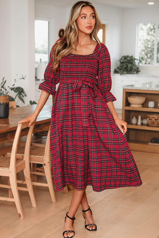 Jazmin Waist Flared Midi Dress - Red / L - 12/14