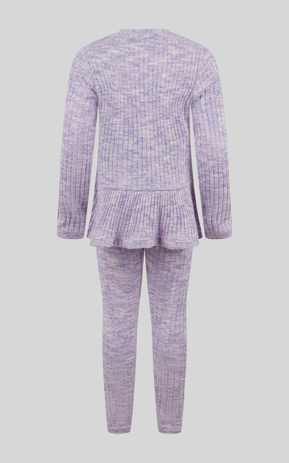 4-6X 2 PC Ribbed Space Dye Peplum Pullover + Legging Set