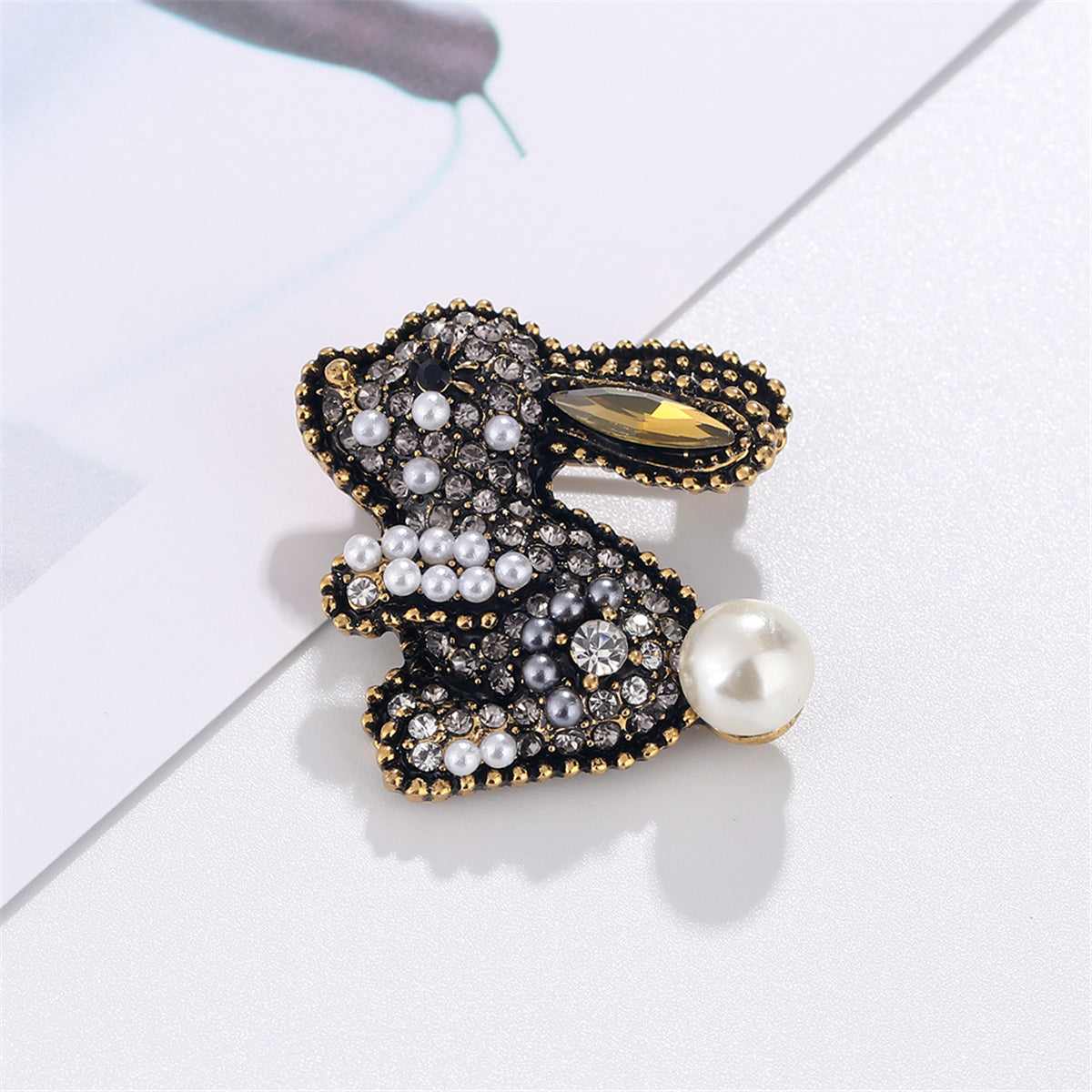 Gemstone & Goldtone Rabbit Brooch