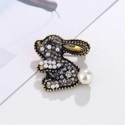 Gemstone & Goldtone Rabbit Brooch