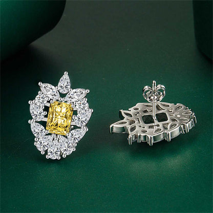 Yellow Crystal & Cubic Zirconia Cluster Stud Earrings