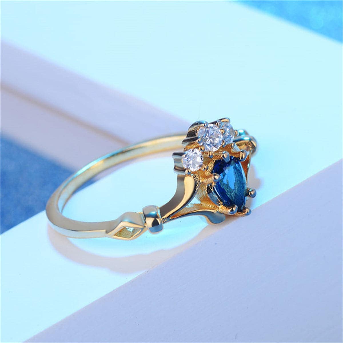 Blue Crystal & Cubic Zirconia Crown Ring